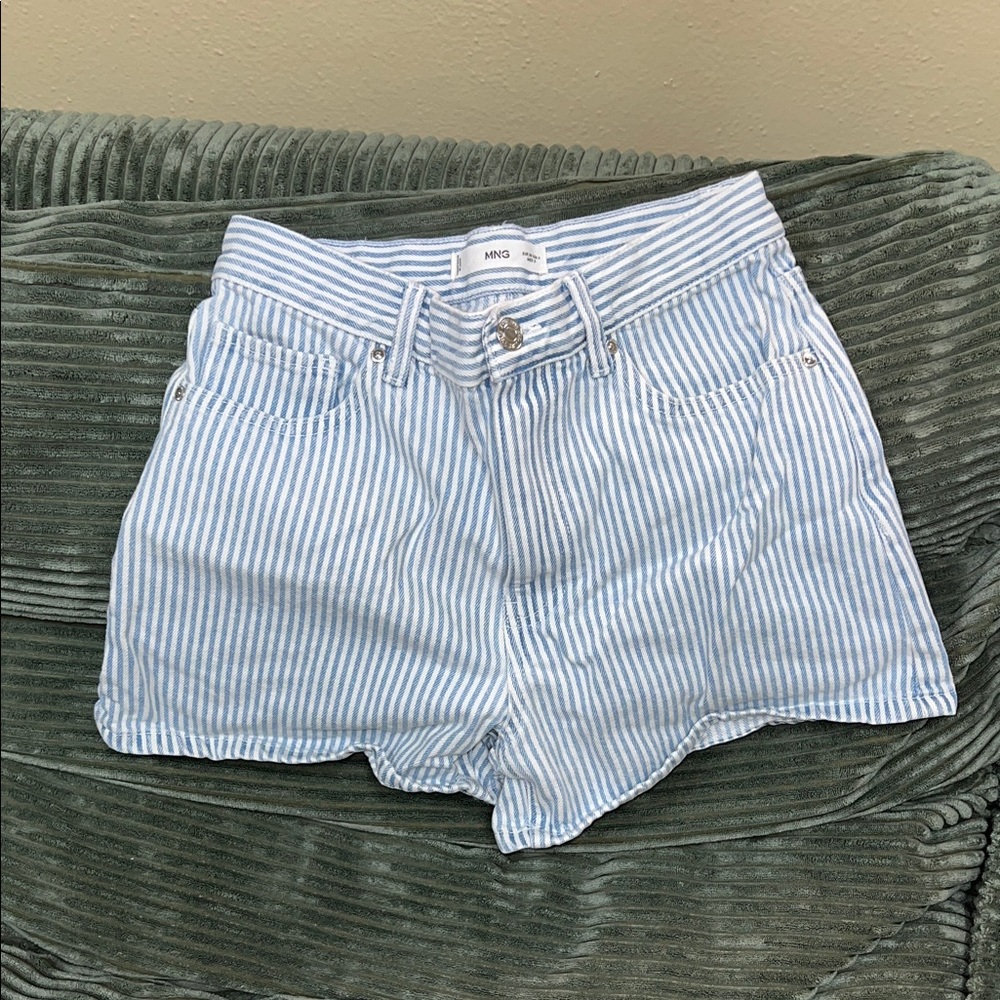 Mango Light Blue Striped Jean Shorts
